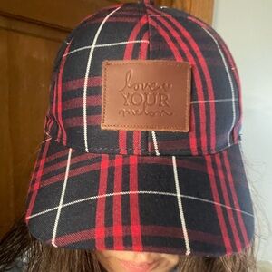 Love Your Melon Red and Navy Blue Plaid Hat